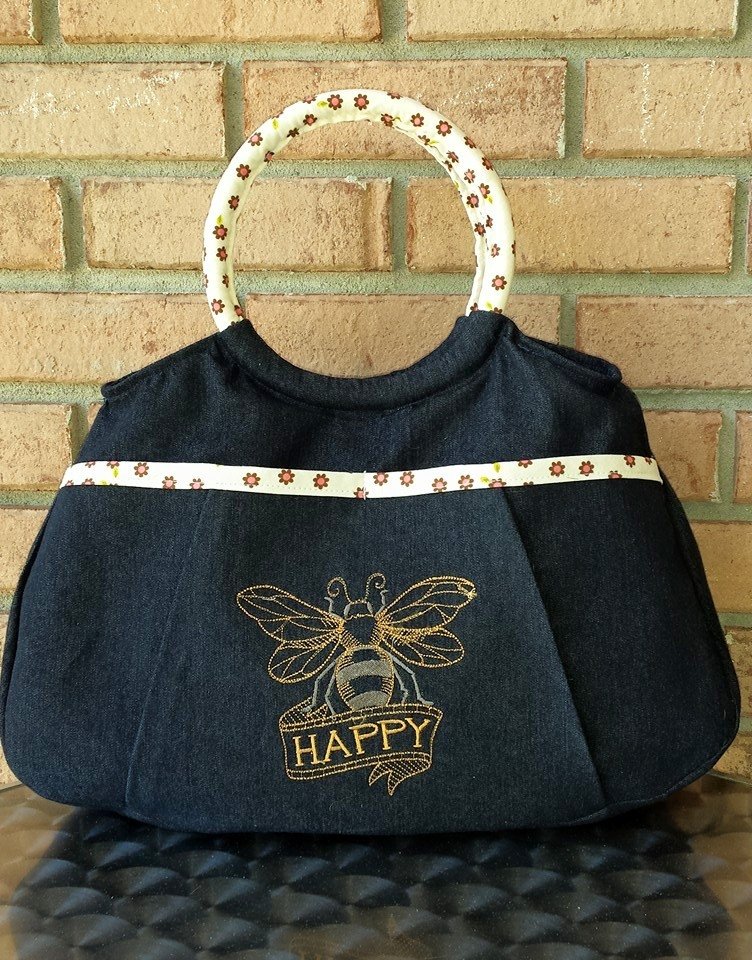 Julie Ring Top Handbag Sewing Pattern made by Sandra Butler Sawyer Bee fabric