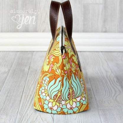 Lola Domed Handbag PDF Sewing Pattern side and handle view