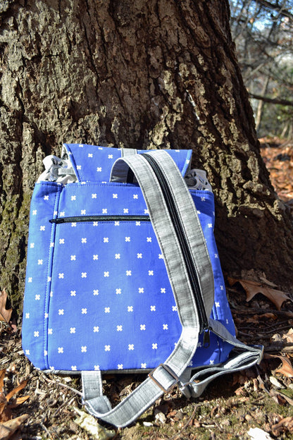 Lucy Backpack Sewing Pattern  made by Crystal Chadwick - spotty fabric