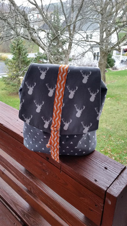 Lucy Backpack Sewing Pattern  made by Deborah Luciano - reindeer fabric