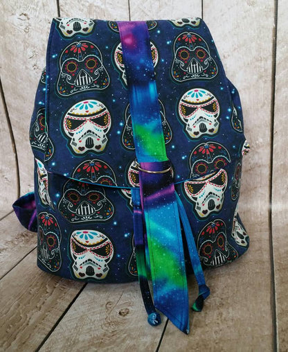 Lucy Backpack Sewing Pattern  made by Melissa Magruder colourful fabric