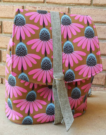 Lucy Backpack Sewing Pattern  made by Sandra Butler Sawyer - floral fabric