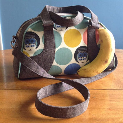 Maisie Bowler Handbag Sewing Pattern made by Elizabeth owl fabric