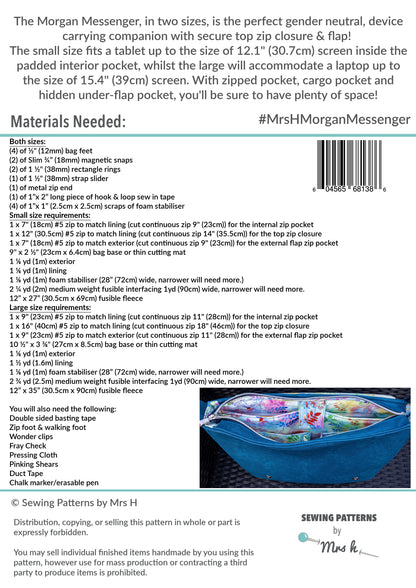 Morgan Messenger Bag PDF Sewing Pattern back cover