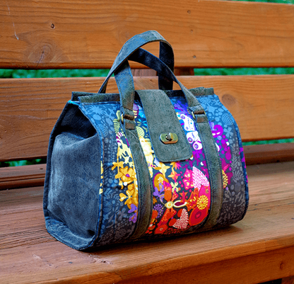 Nora Doctor Bag Sewing Pattern denim handle detail fabric