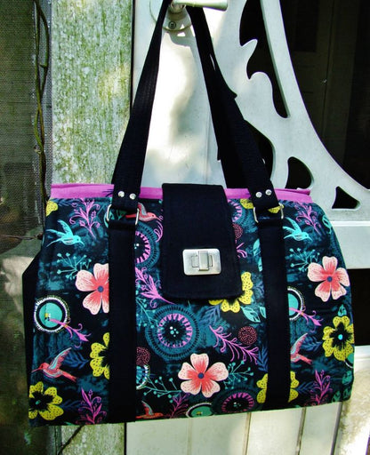 Nora Doctor Bag Sewing Pattern floral fabric front view