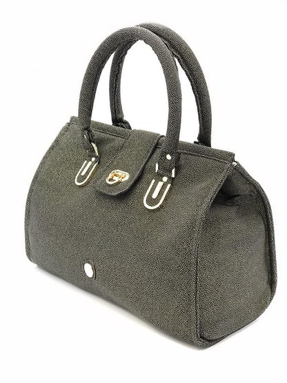 Nora Doctor Bag Sewing Pattern made By Chanova grey spotty fabric  side view