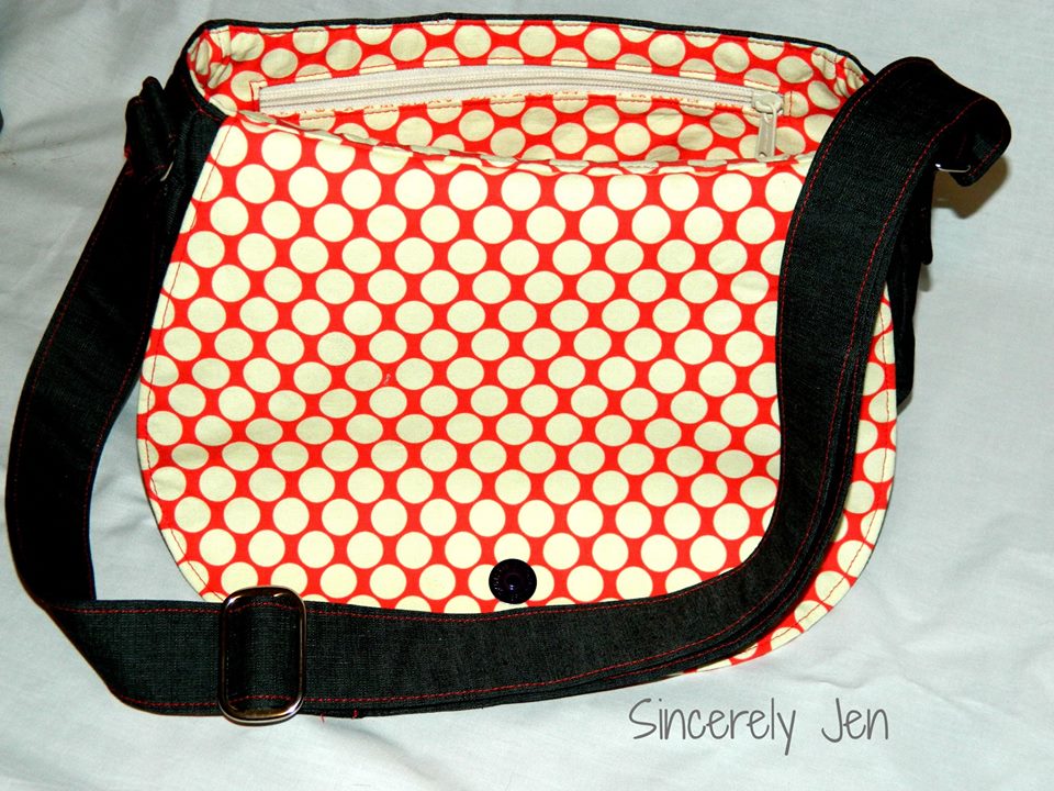 Rosie Crossbody Bag Sewing Pattern made by Sincerely Jen spotty fabric