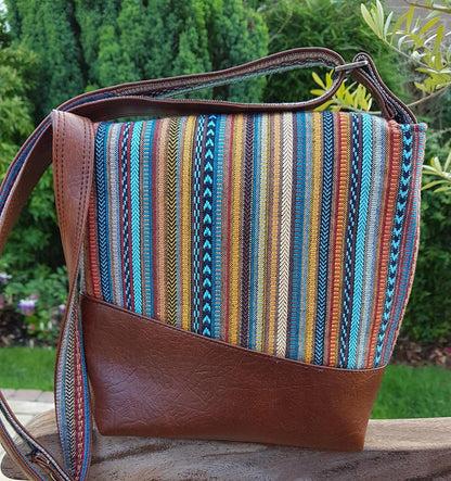 Sewing pattern for The Squiffy Sling bag - PDF pattern  (Aztek fabric back panel)