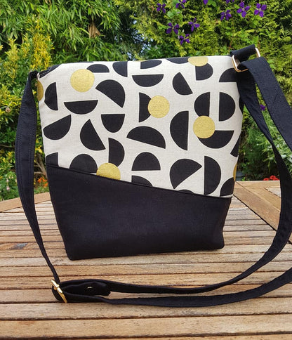 Sewing pattern for The Squiffy Sling bag - PDF pattern  (Retro fabric back panel)