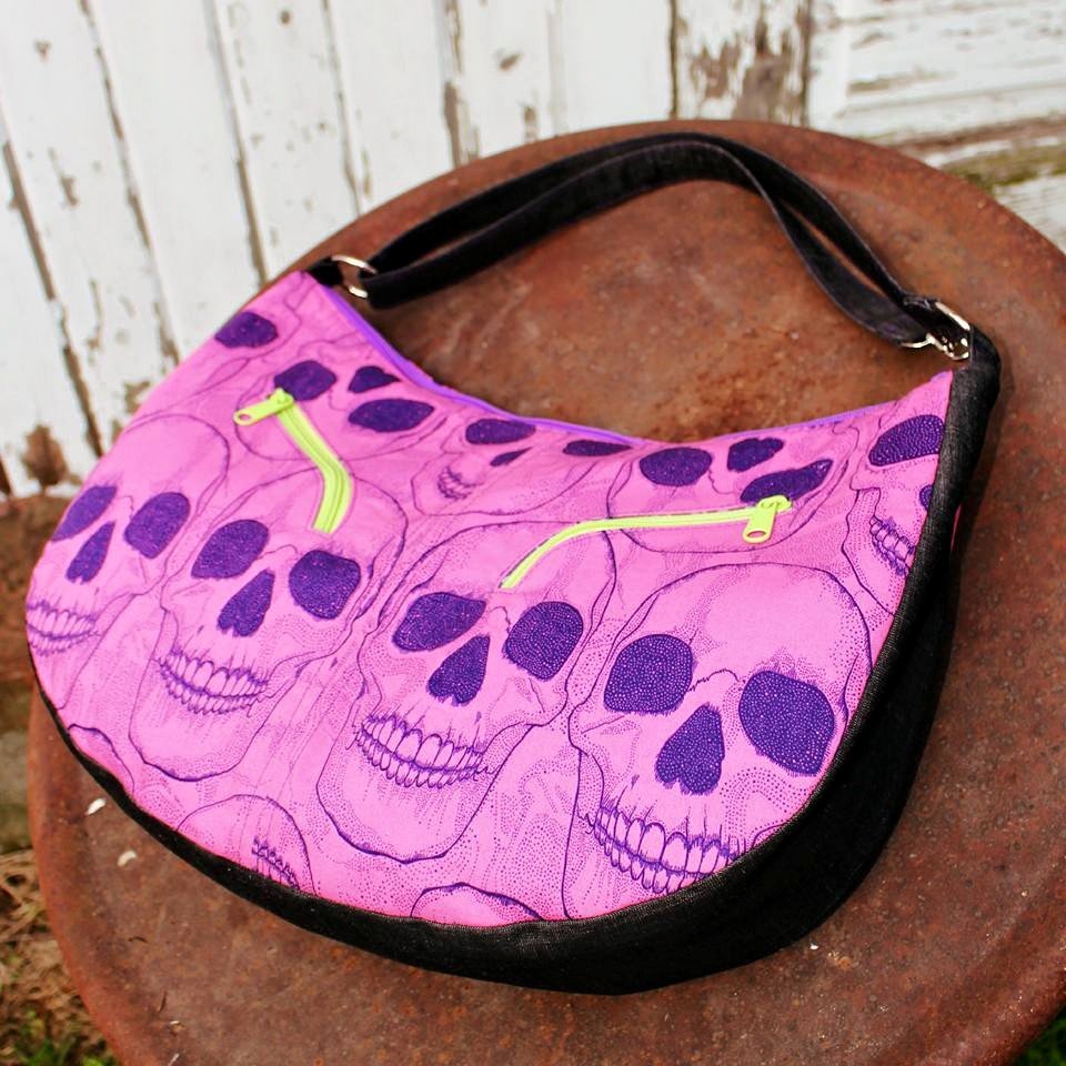 Sheena Hobo Bag Sewing Pattern made by Jenny Greene skull fabric