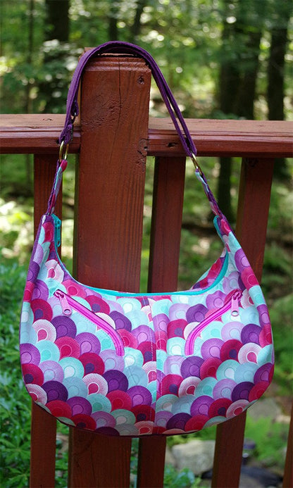 Sheena Hobo Bag Sewing Pattern purple and pink fabric 