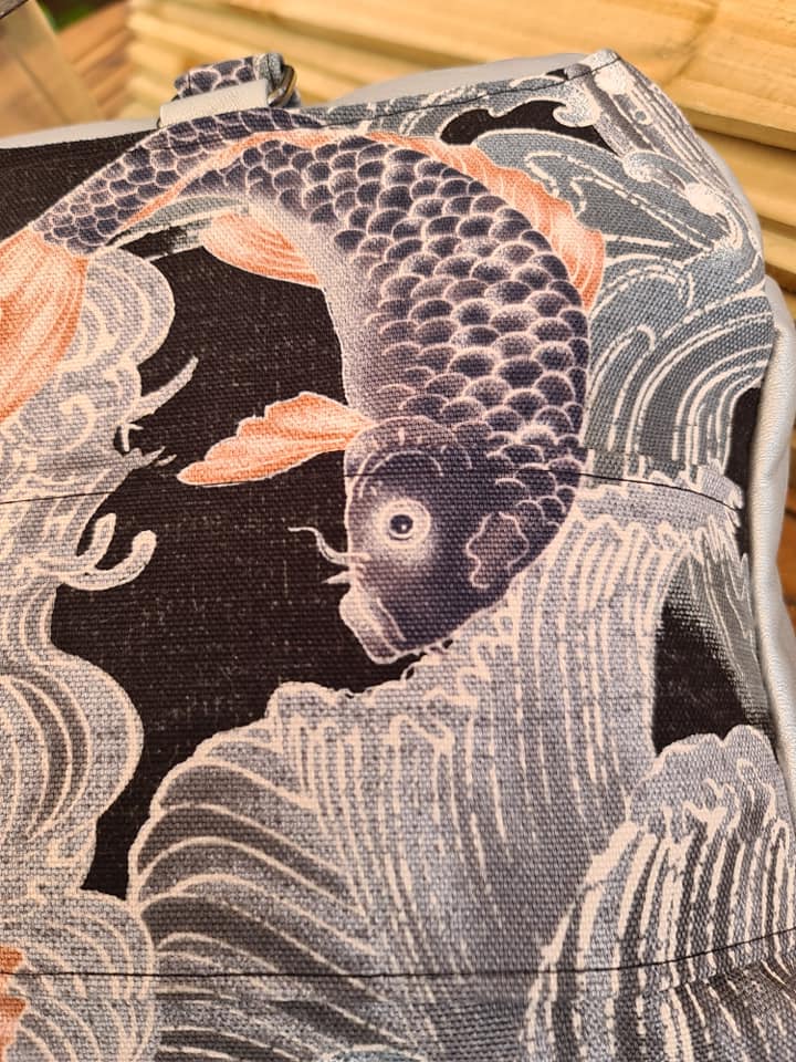 Side Hustle PDF Sewing Pattern close up of Koi fabric 