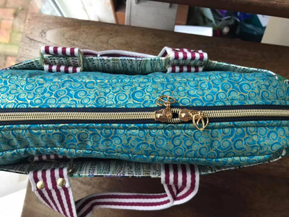 Side Hustle PDF Sewing Pattern top view with gold zipper 