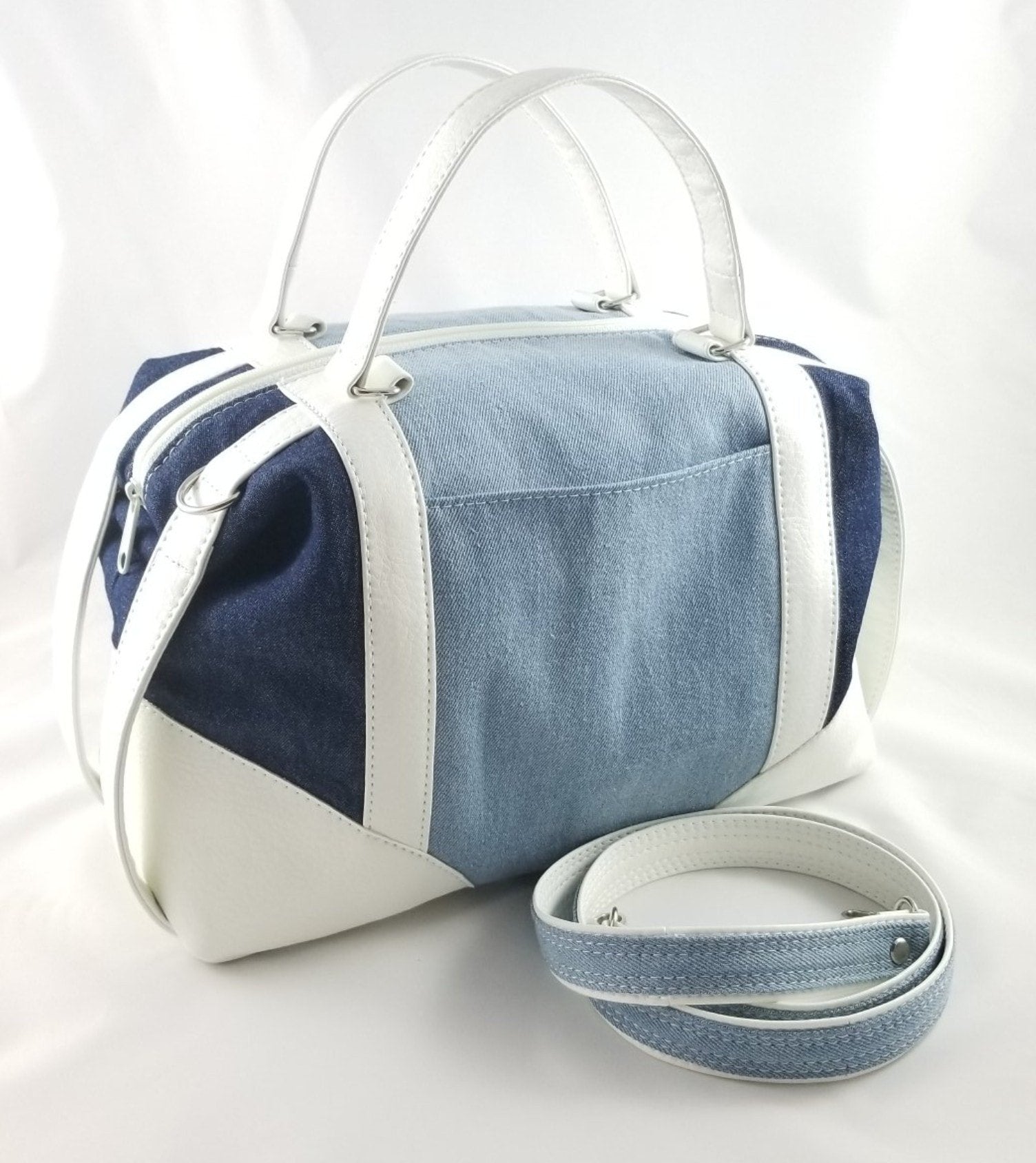  Sierra Zip Top Handbag Sewing Pattern  made by Rashada Cherry blue fabric