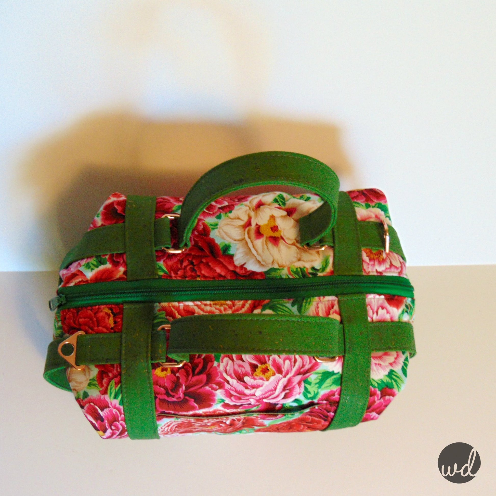  Sierra Zip Top Handbag Sewing Pattern  made by Wendy Dunham floral with green strap