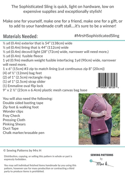Sophisticated Sling PDF Sewing Pattern Back Cover 