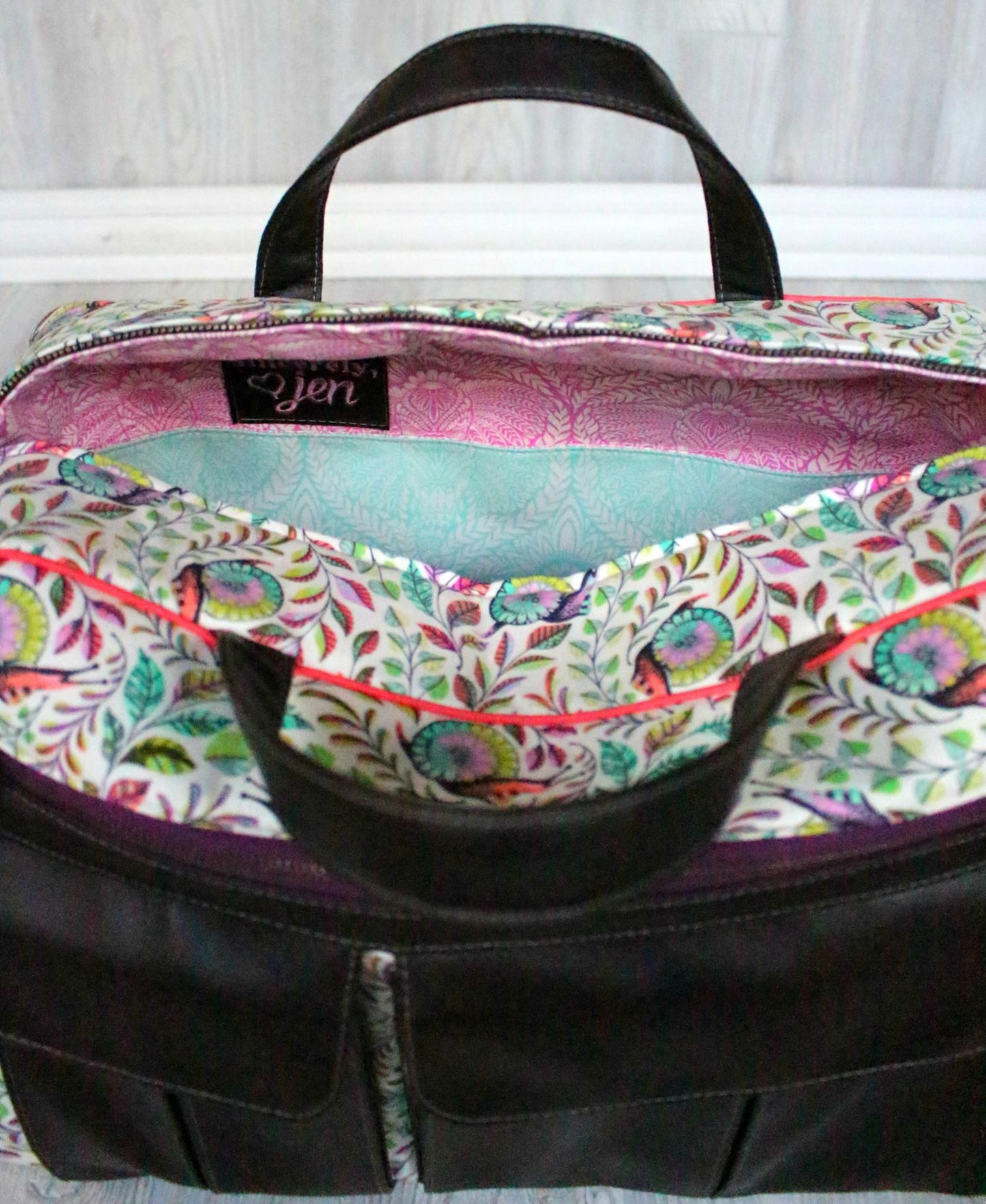Stella Weekender Bag Sewing Pattern  made by Jennifer Greene close up