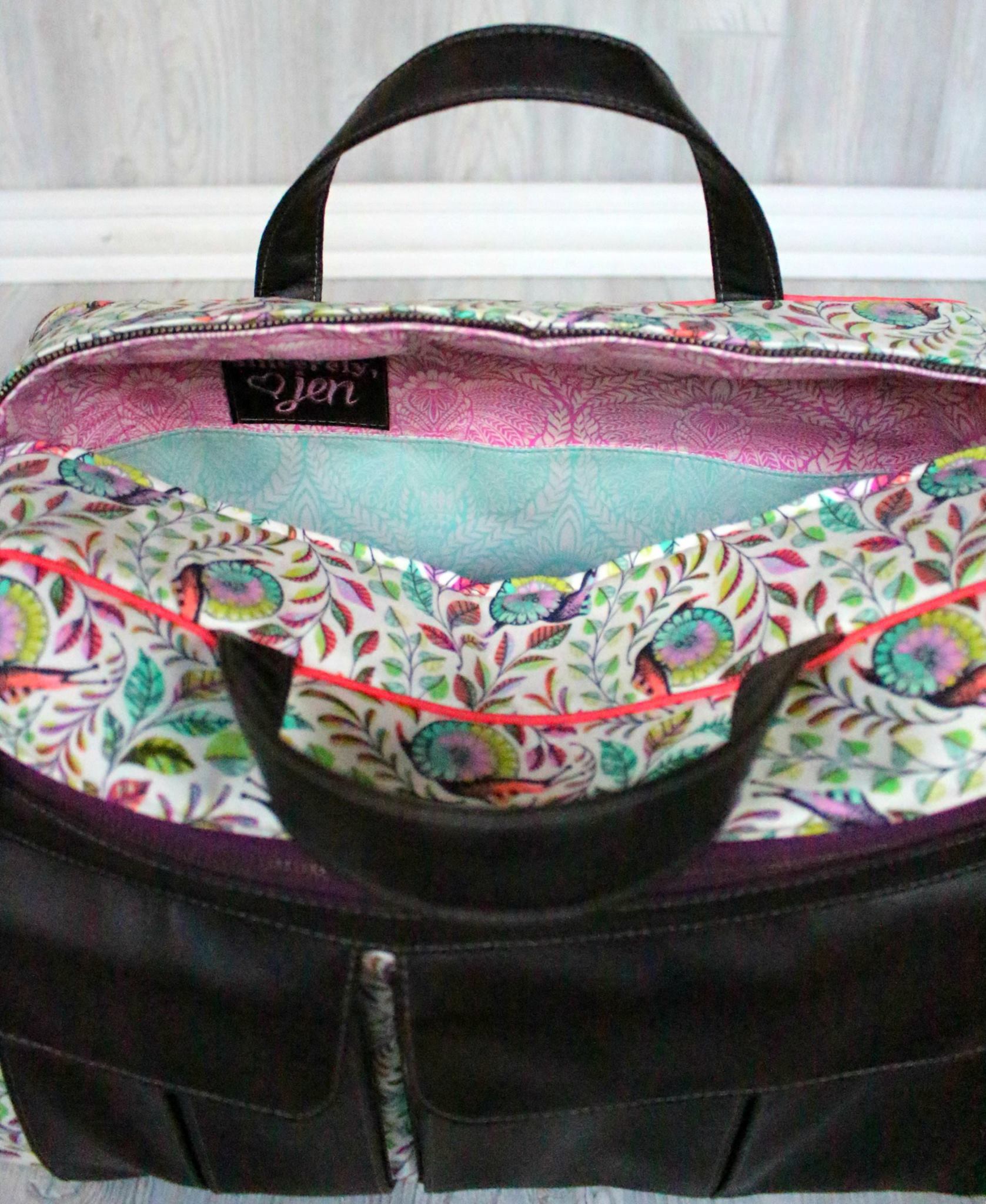 Stella Weekender Bag Sewing Pattern  made by Jennifer Greene close up