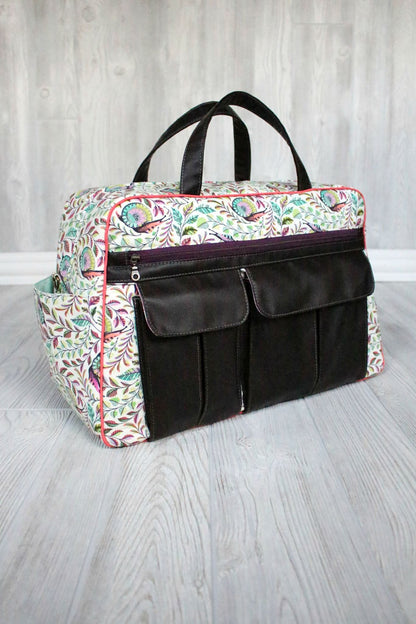 Stella Weekender Bag Sewing Pattern  made by Jennifer Greene floral and contrast