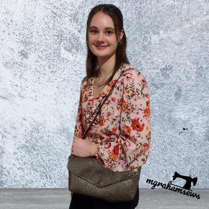 Take Me Out Evening Bag PDF Sewing Pattern  made By Michelle Graham worn over shoulder