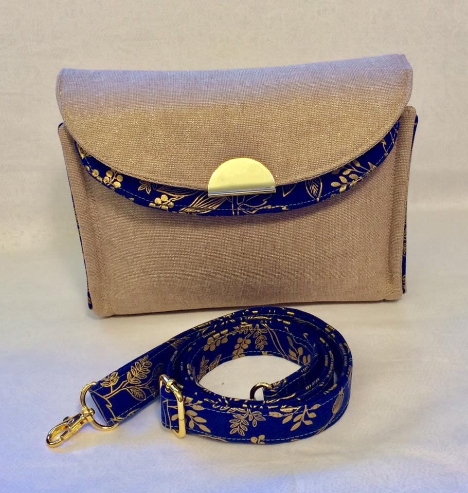 The Captivating Clutch PDF Sewing Pattern blue and gold strap 