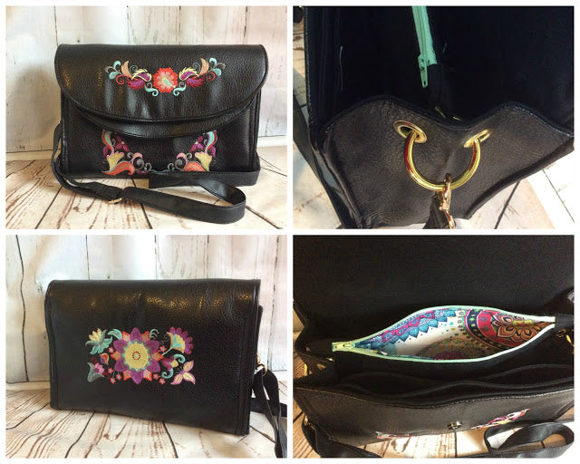 The Captivating Clutch PDF Sewing Pattern interior and hardware black floral 