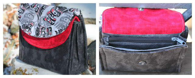 The Captivating Clutch PDF Sewing Pattern black and red contrast fabric 