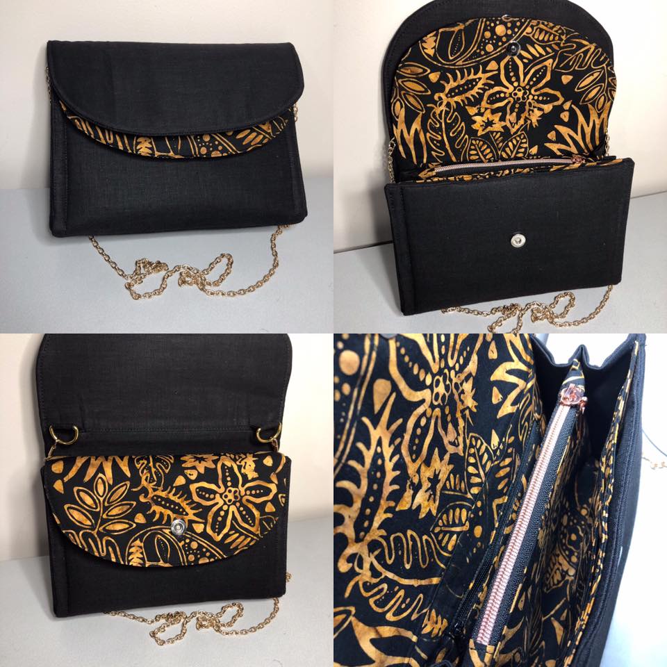 The Captivating Clutch PDF Sewing Pattern Black and gold fabric 