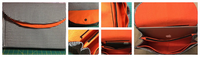 The Captivating Clutch PDF Sewing Pattern black,white orange contrast fabric 