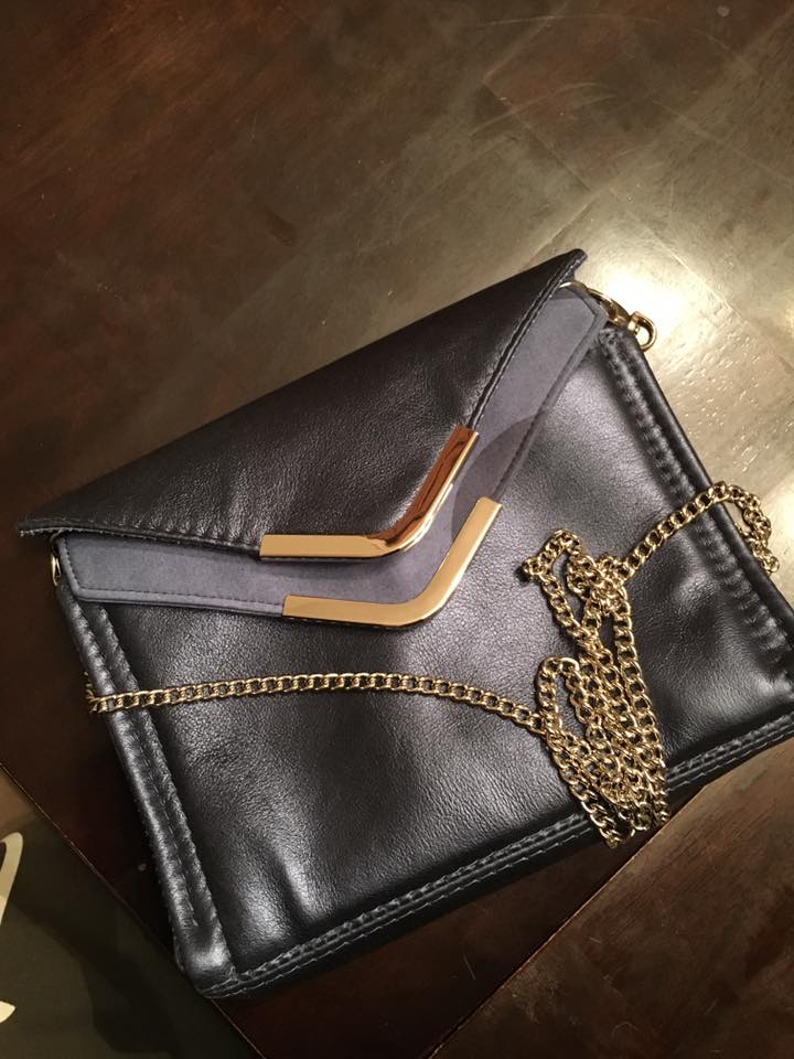 The Captivating Clutch PDF Sewing Pattern Black with gold chain strap