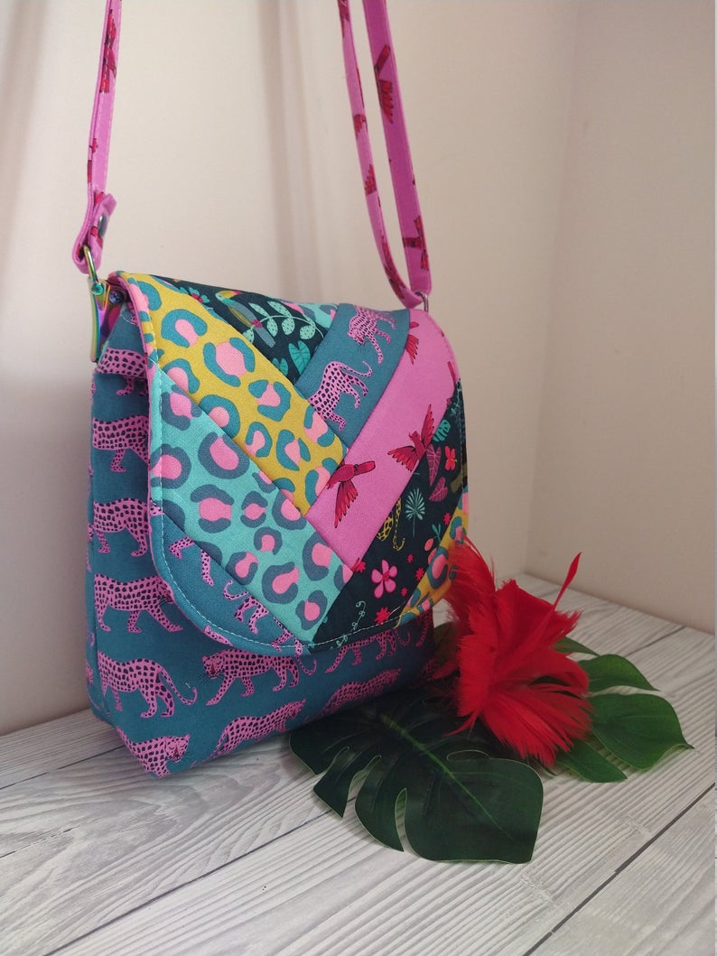 The Crossbody Bag PDF Sewing Pattern animal and bird print fabric 
