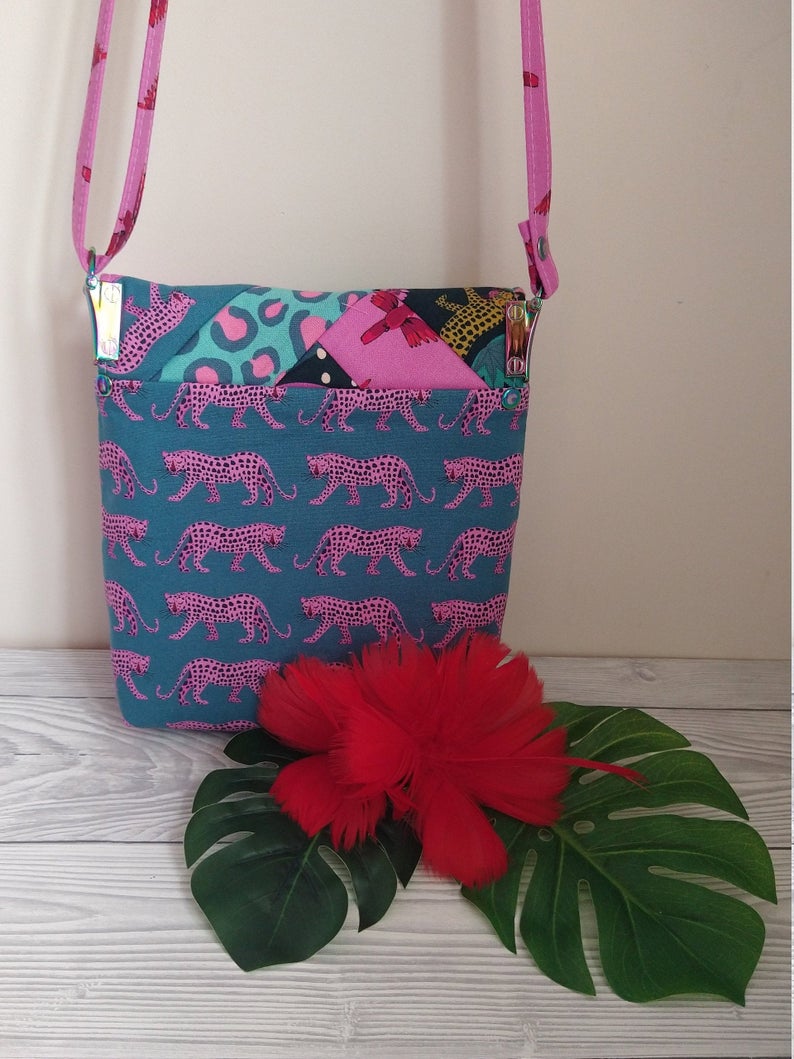 The Crossbody Bag PDF Sewing Pattern back view of contrast pattern 