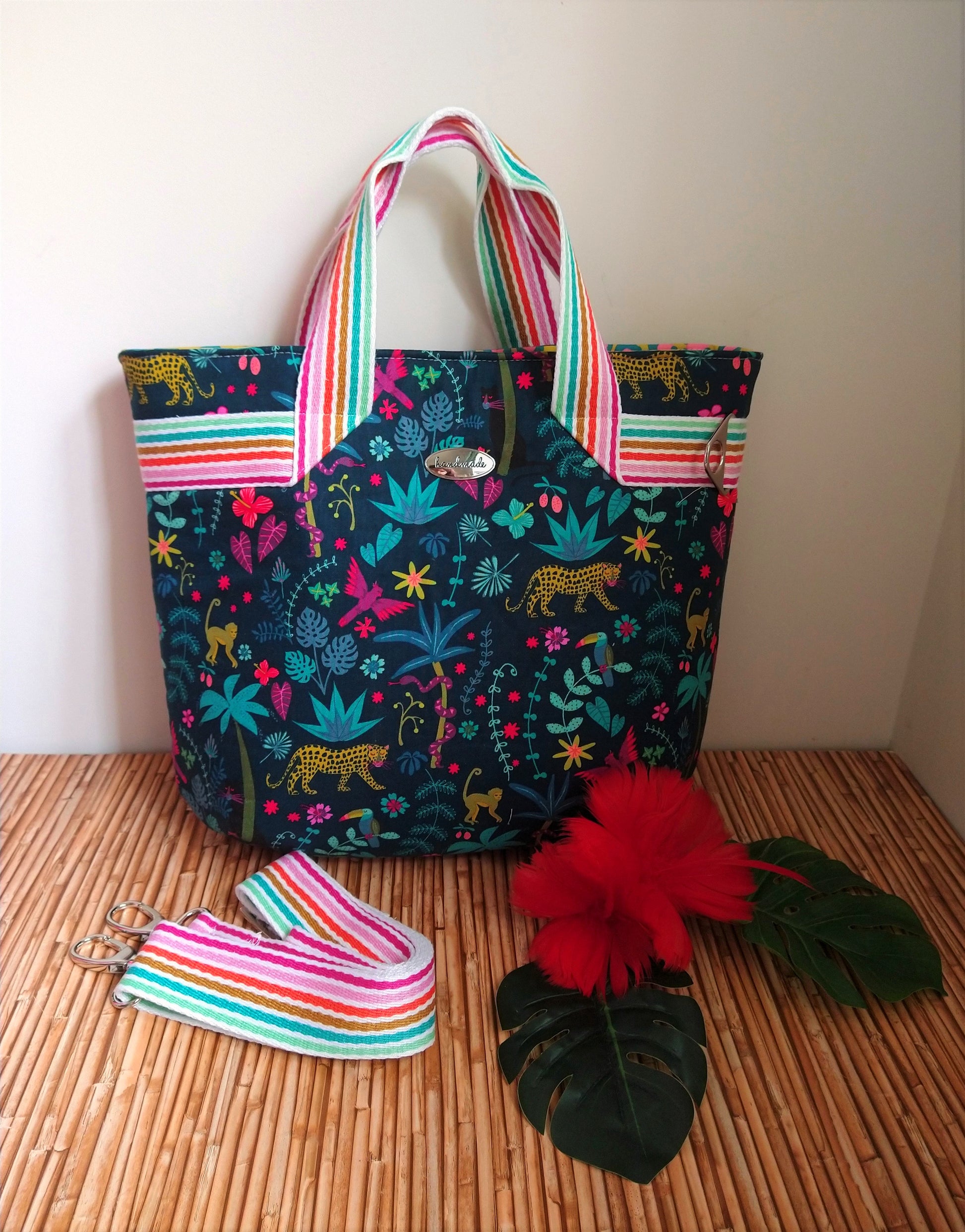 The Fiesta Tote PDF sewing Pattern Floral and cat print fabric