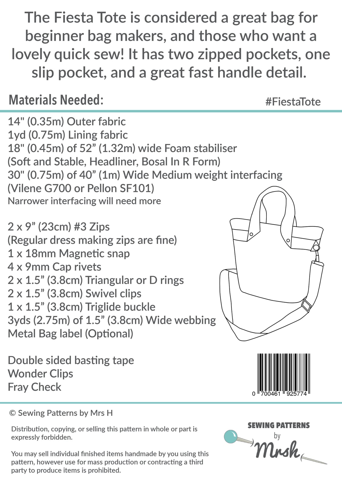Fiesta Tote PDF Pattern - Sewing Patterns by Mrs H – The Make Space
