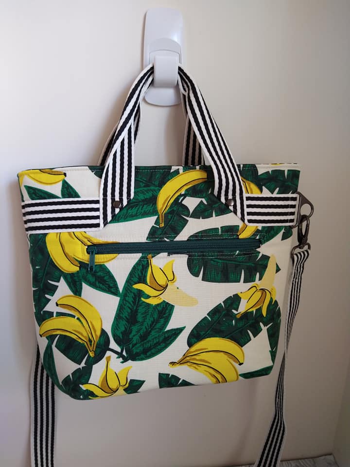 The Fiesta Tote PDF sewing Pattern banana and stripe fabric