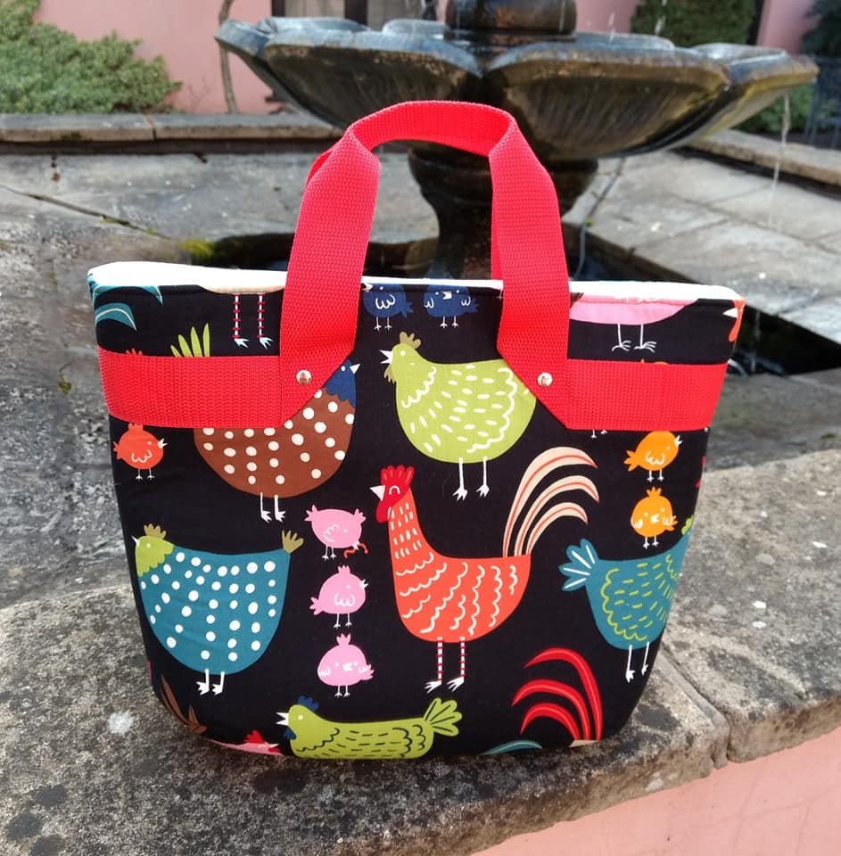 The Fiesta Tote PDF sewing Pattern Chicken fabric