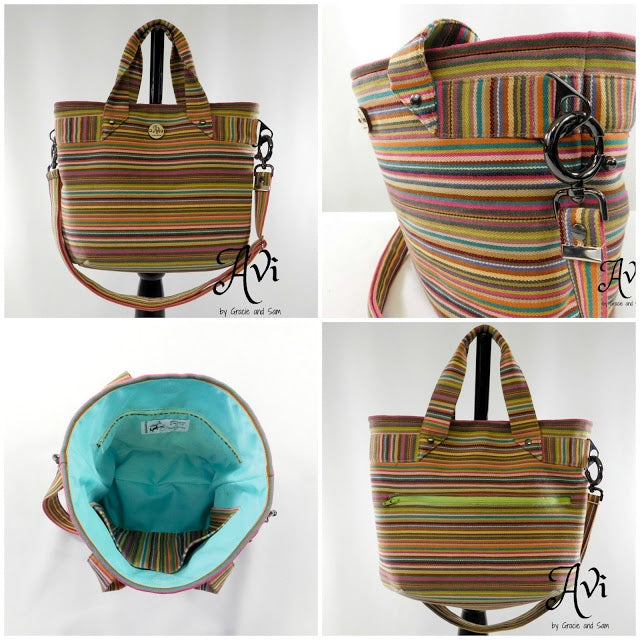 The Fiesta Tote PDF sewing Pattern Stripe fabric