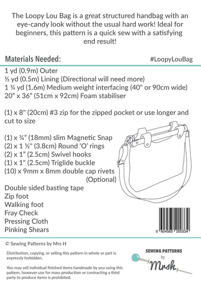The Loopy Lou Bag PDF Sewing Pattern back cover 