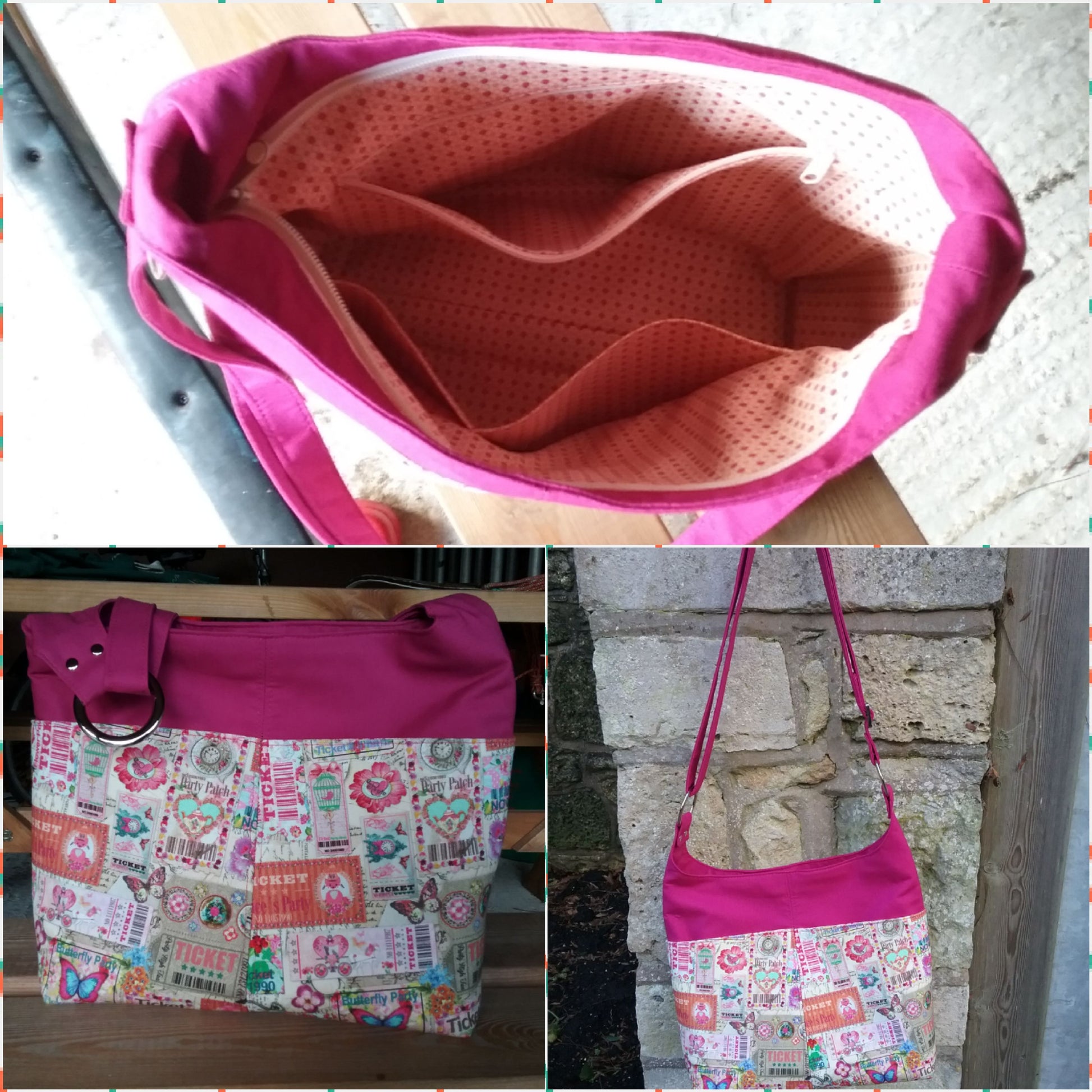 The Ring Sling PDF Bag Sewing Pattern pink contrast fabric 