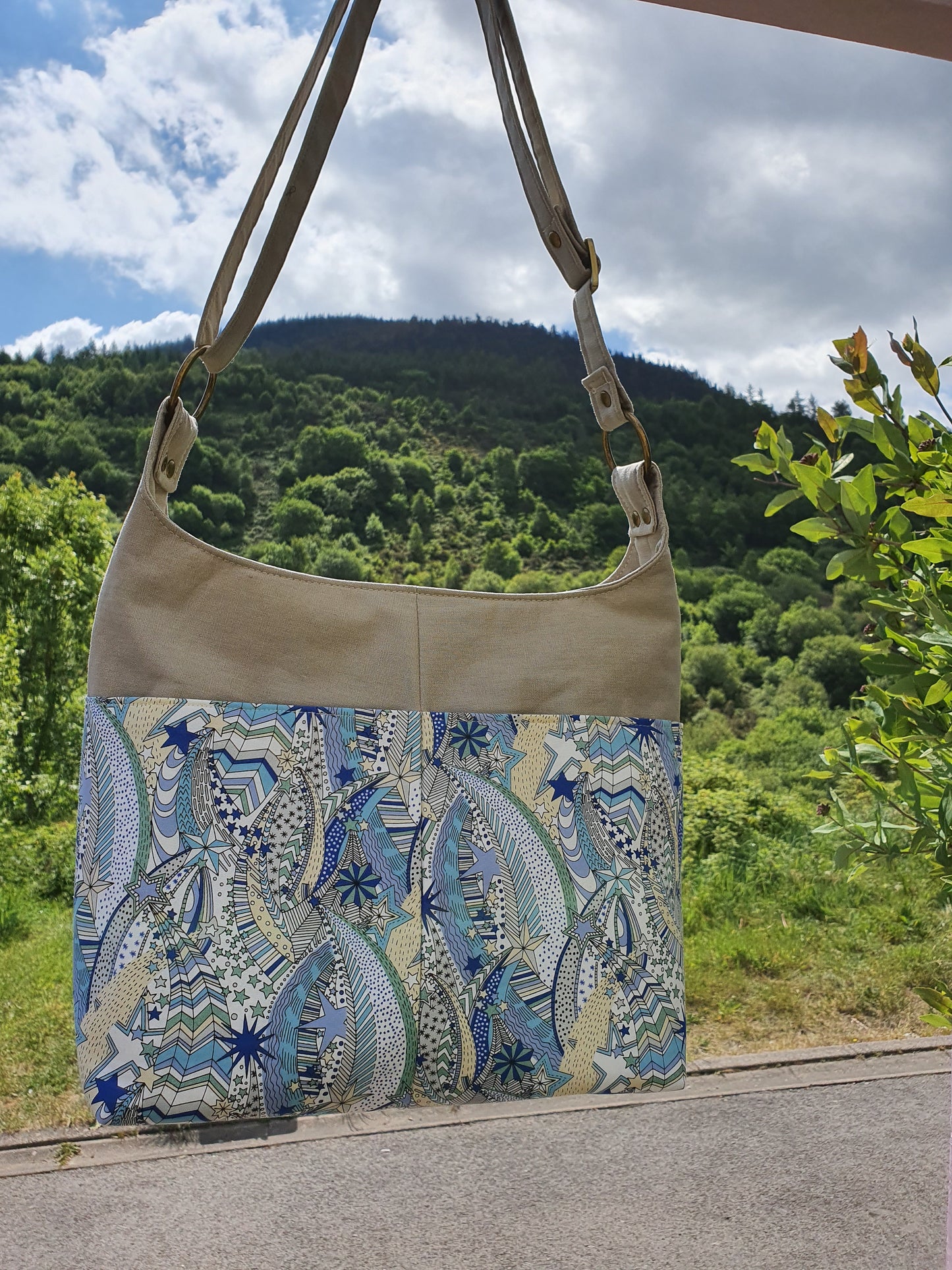 The Ring Sling PDF Bag Sewing Pattern blue print fabric 