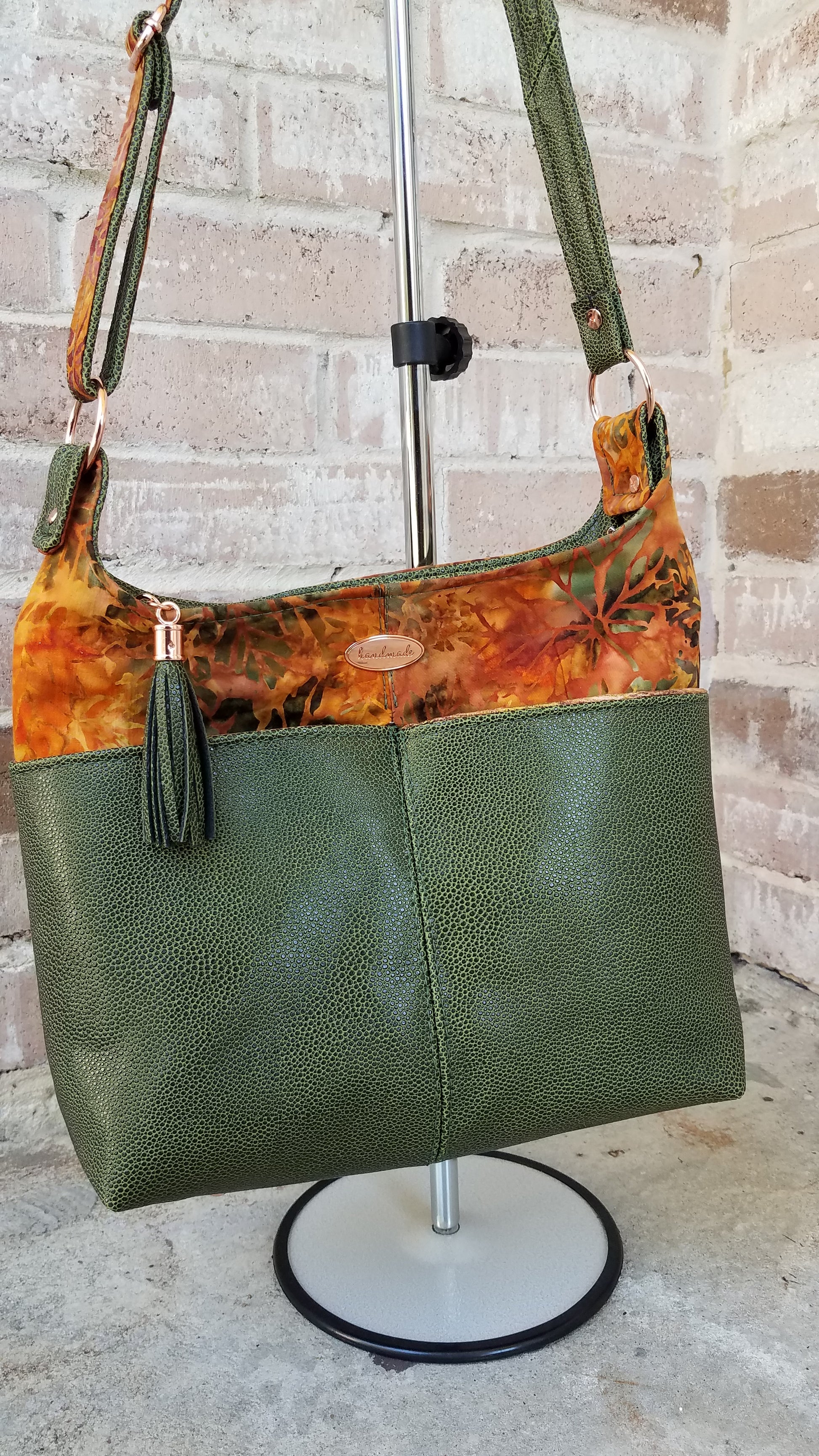 The Ring Sling PDF Bag Sewing Pattern contrast fabric top with tassel 