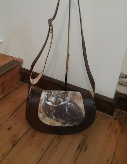 The Sassy Saddlebag PDF Sewing Pattern owl fabric with brown trim 