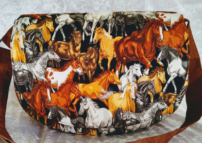 The Sassy Saddlebag PDF Sewing Pattern horse print fabric back of bag 