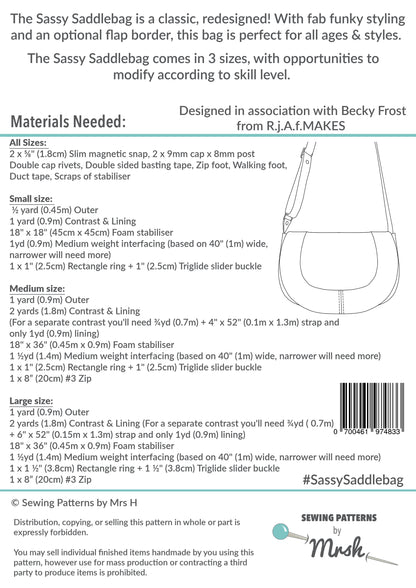 The Sassy Saddlebag PDF Sewing Pattern back cover