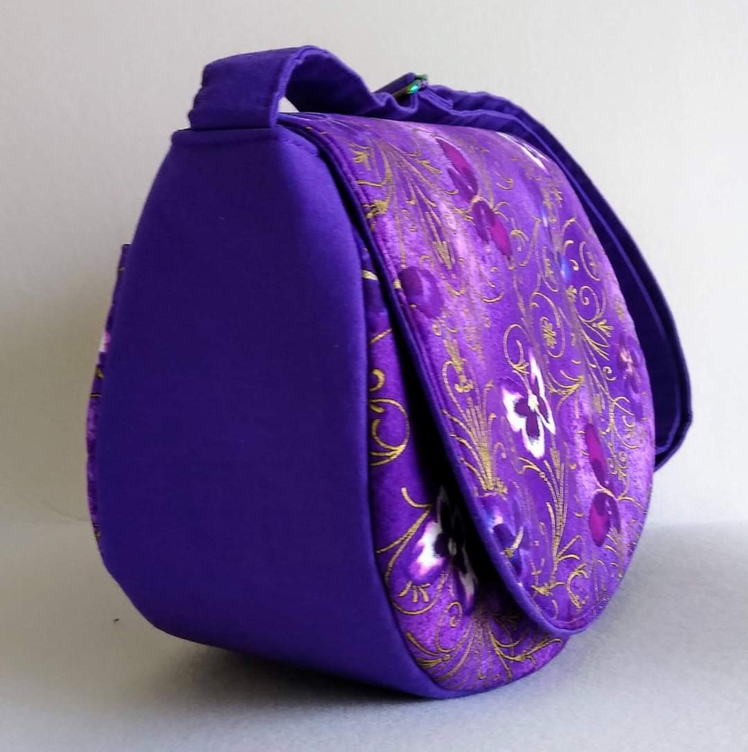 The Sassy Saddlebag PDF Sewing Pattern purple fabric side view