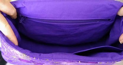The Sassy Saddlebag PDF Sewing Pattern purple fabric interior 