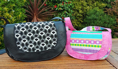 The Sassy Saddlebag PDF Sewing Pattern different patterns on 2 bags 