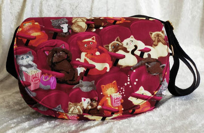 The Sassy Saddlebag PDF Sewing Pattern cat print fabric 