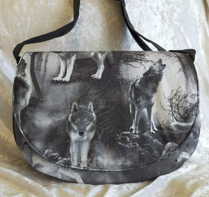 The Sassy Saddlebag PDF Sewing Pattern wolf print fabric 